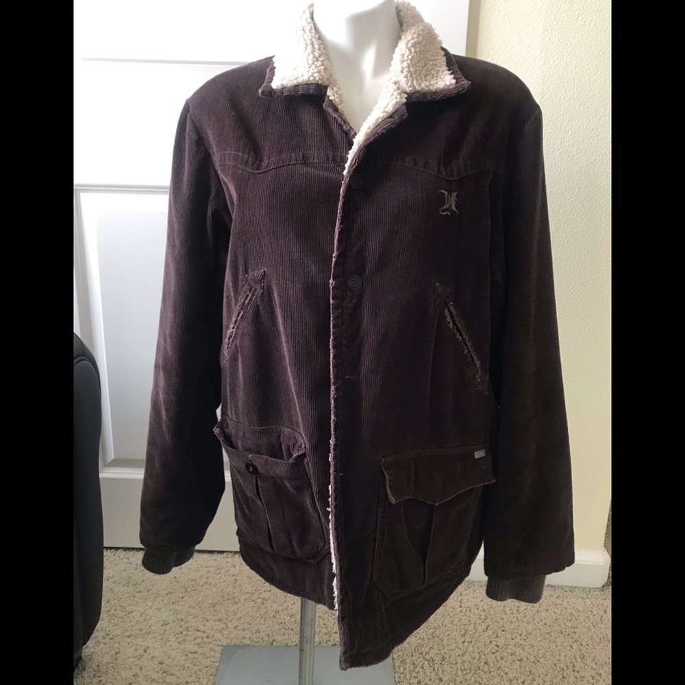 Men’s Hurley International Brown Cord Sherpa Jacket Coat Medium